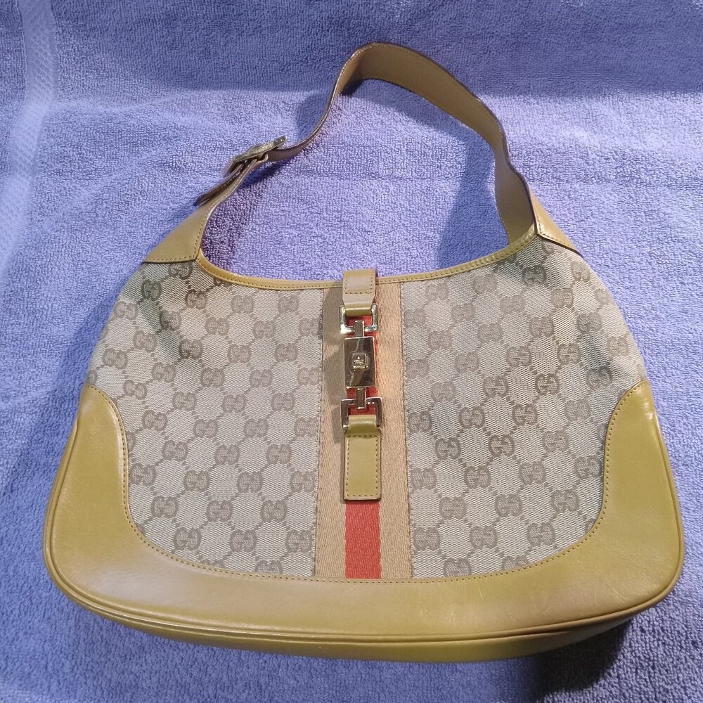 Gucci Women’s Vintage Jackie GG Print Leather Rounded Hobo Shoulder Bag Purse
